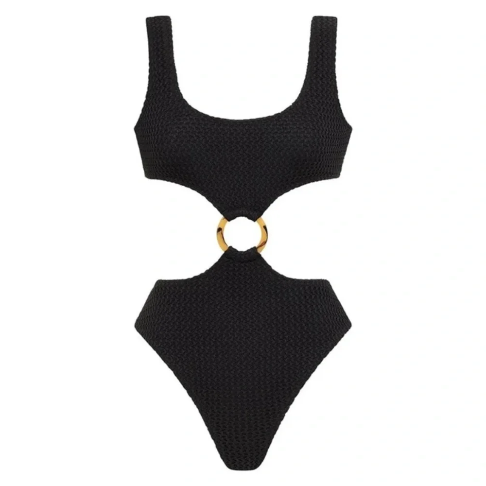 New! Montce ky crochet one piece monokini cutouts solid black 24818
